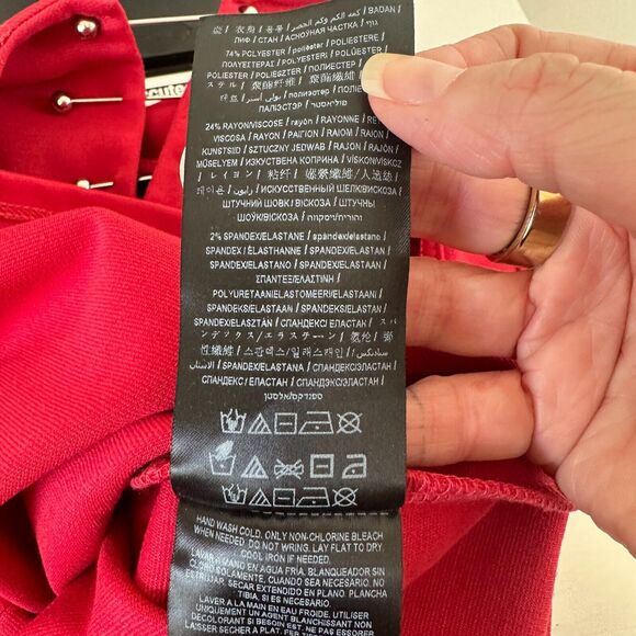 G by Guess Red Bodycon Silver Embellished V-Neck Sleeveless Mini Dress Small - Picture 10 of 14